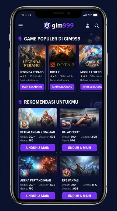 Tampilan halaman daftar gim999