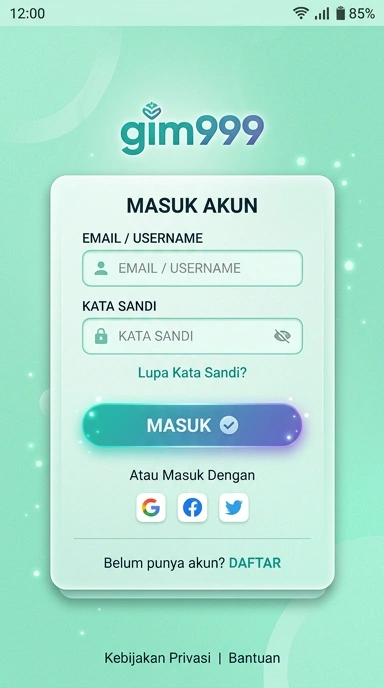 Tampilan halaman login gim999